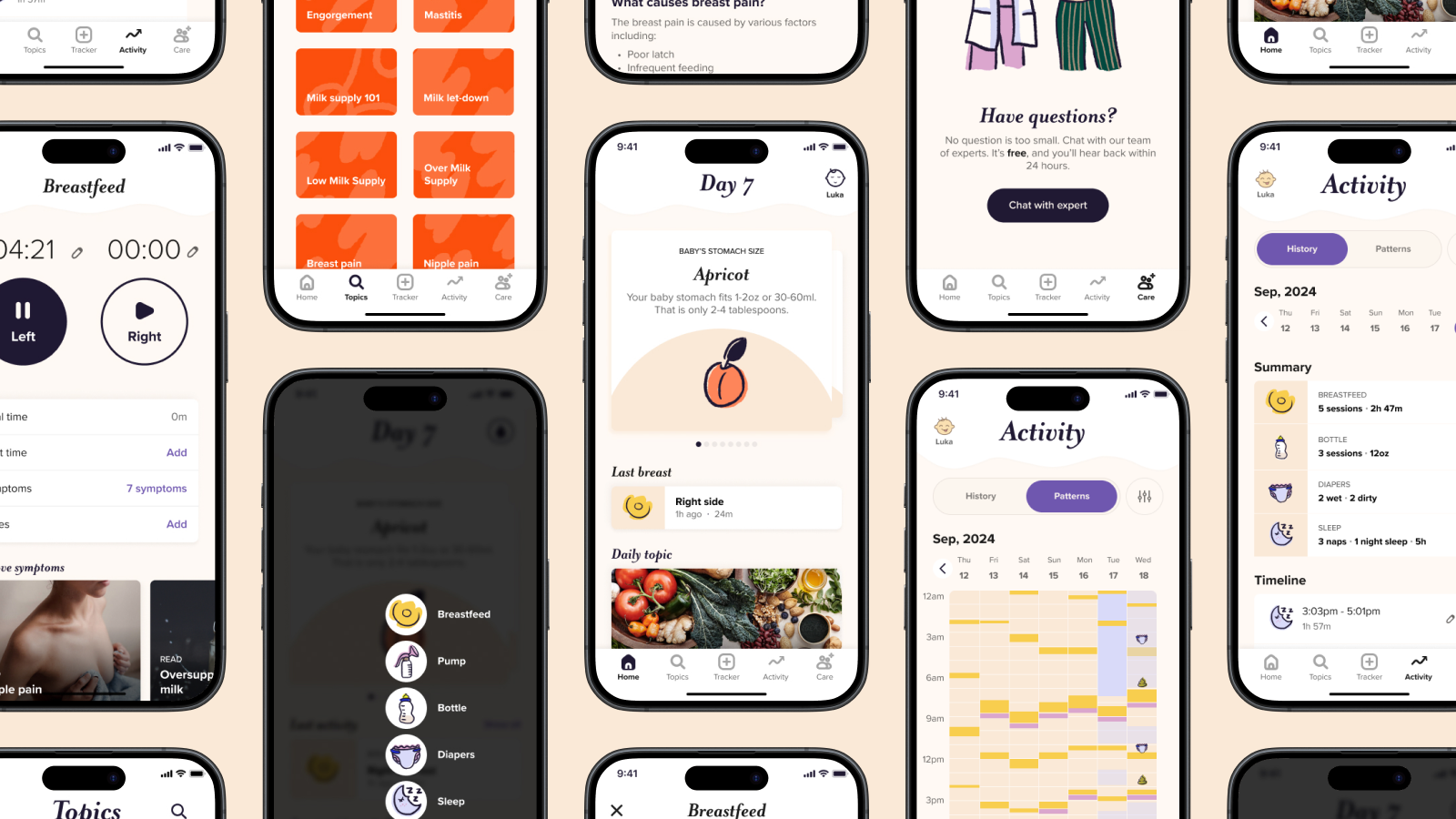 App screens across the feeding journey